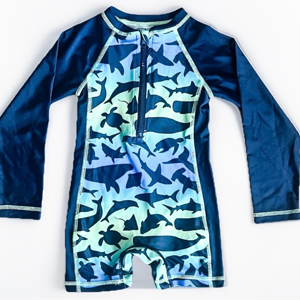 Mick Mack Kids Swim Rash Guard - Blue and Green Sharks